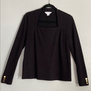 Liz Claiborne Women's Square Neck Top Long Sleeve Shirt Blouse Black Size Medium